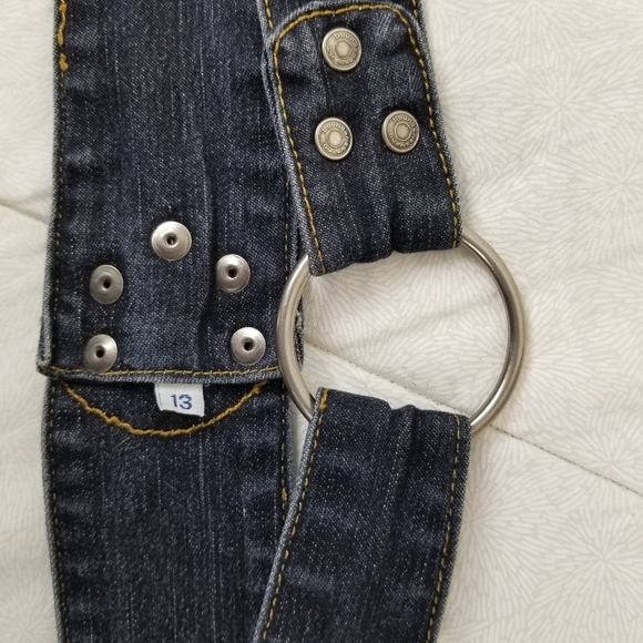 No Boundaries dark denim belt O ring closure metal silver studs boho edgy rock L - Picture 5 of 11